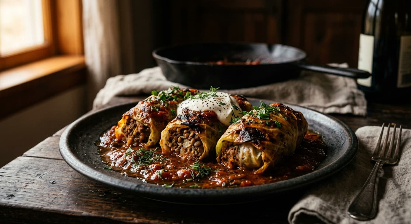Veal & Lentil Stuffed Cabbage Rolls