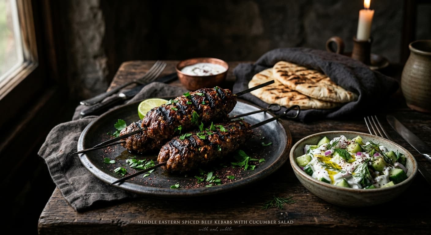 Beef Kofta Kebabs with Cucumber Salad